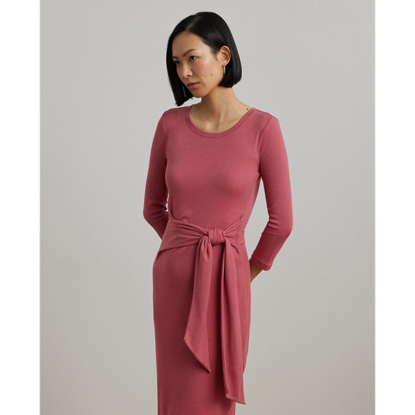 Slate Rose Tie-Front Cotton-Blend Crewneck Dress Lauren 4