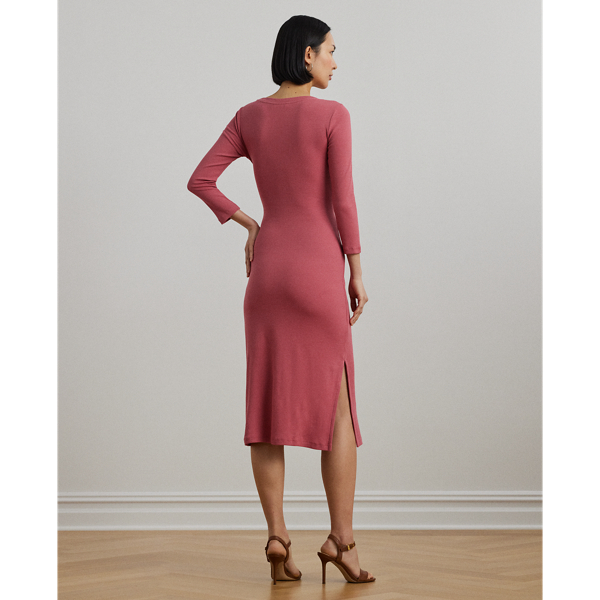 Slate Rose Tie-Front Cotton-Blend Crewneck Dress Lauren 5