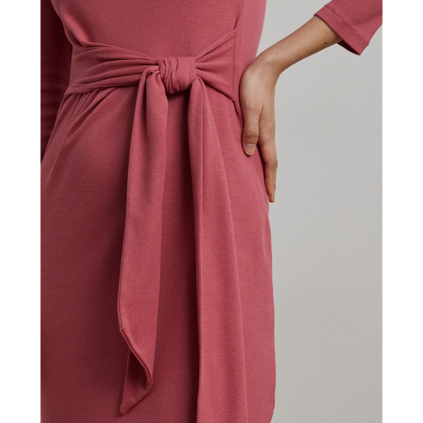 Slate Rose Tie-Front Cotton-Blend Crewneck Dress Lauren 6
