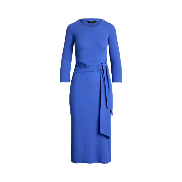 Tie-Front Cotton-Blend Crewneck Dress