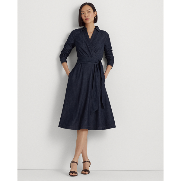 Denim Long-Sleeve Midi Dress