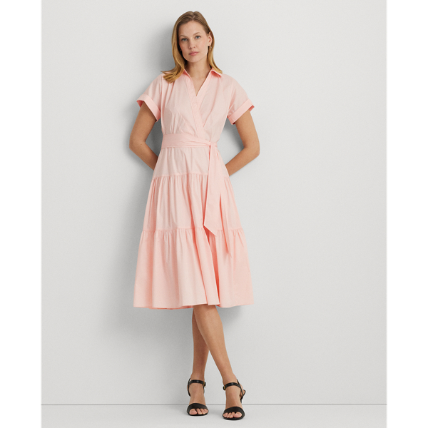 Belted Cotton-Blend Tiered Dress