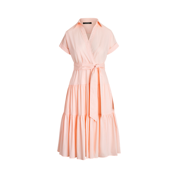 Belted Cotton-Blend Tiered Dress Lauren Petite 1