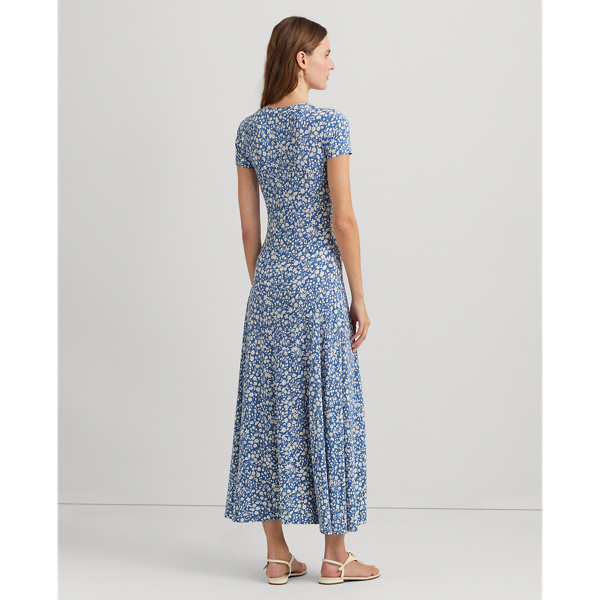 Blue/Cream Floral Stretch Jersey Tee Dress Lauren Petite 5