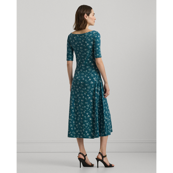 Robe mi-longue fleurie en coton stretch Lauren Petite en Indigo multi 5