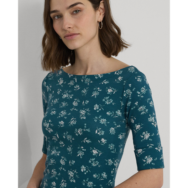 Robe mi-longue fleurie en coton stretch Lauren Petite en Indigo multi 6