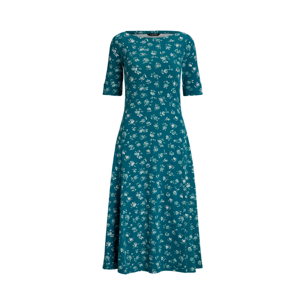 Robe mi-longue fleurie en coton stretch