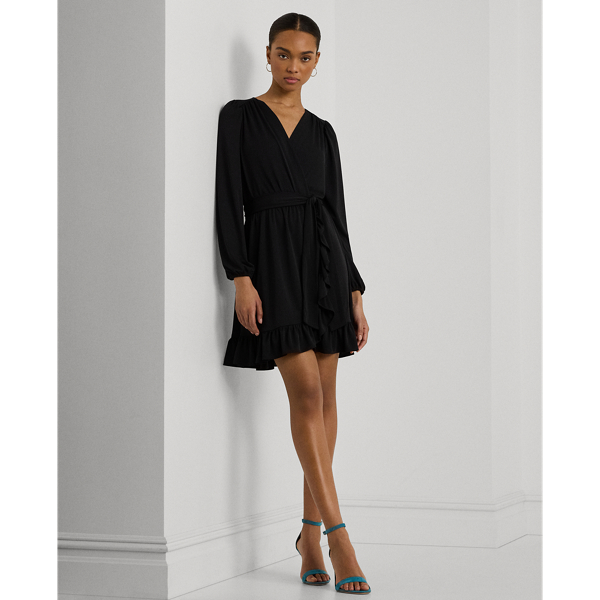 Black Belted Stretch Jersey Dress Lauren Petite 1