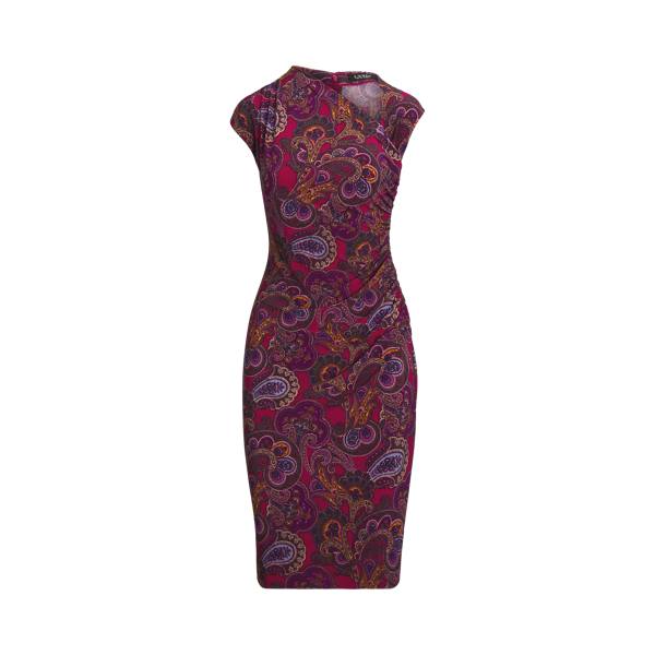 Paisley Stretch Jersey Cap-Sleeve Dress