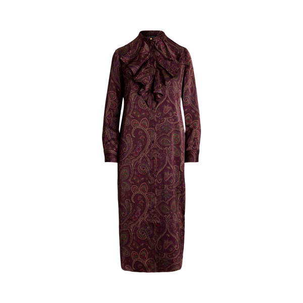 Charmeuse paisley overhemdjurk met ruche Lauren Petite in 1