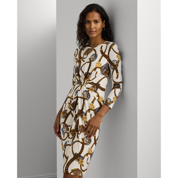 Robe devant crois&eacute; motif brides jersey Lauren Petite en Cr&egrave;me multi 4