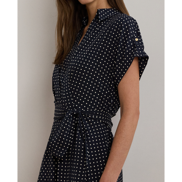 【送料 関税込】POLO RALPH LAUREN Polka-dot crepe midi dress Polka-dot crêpe midi dress in black - Polo Ralph Lauren