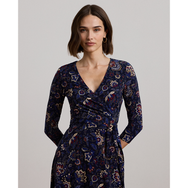 Floral Surplice Stretch Jersey Dress