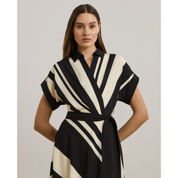 Lauren Ralph Lauren ★【Aライン ドレス】Crepe Striped Striped Belted Crepe Dress for Women | Ralph Lauren® GP