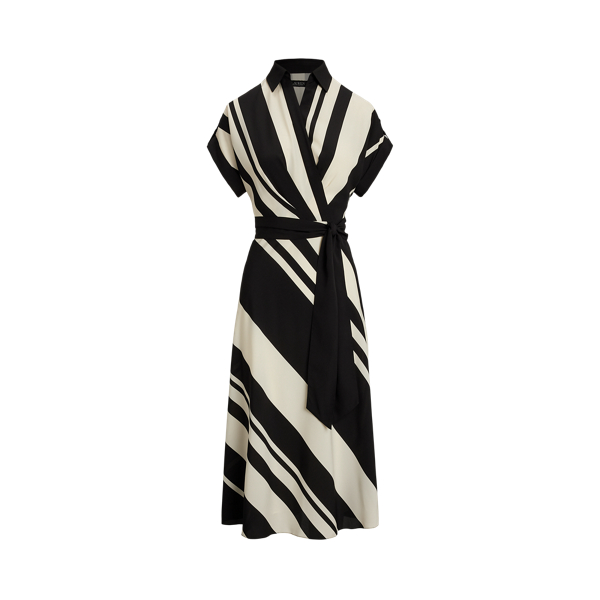Lauren Ralph Lauren ★【Aライン ドレス】Crepe Striped Striped Belted Crepe Dress for Women | Ralph Lauren® GP