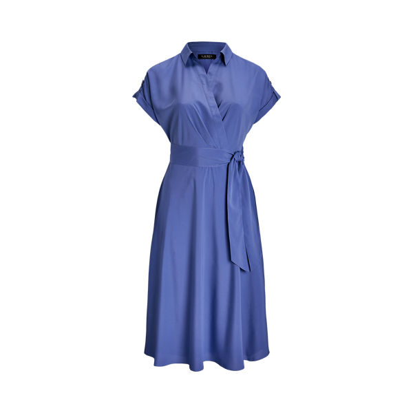 Polka-Dot Belted Crepe Dress