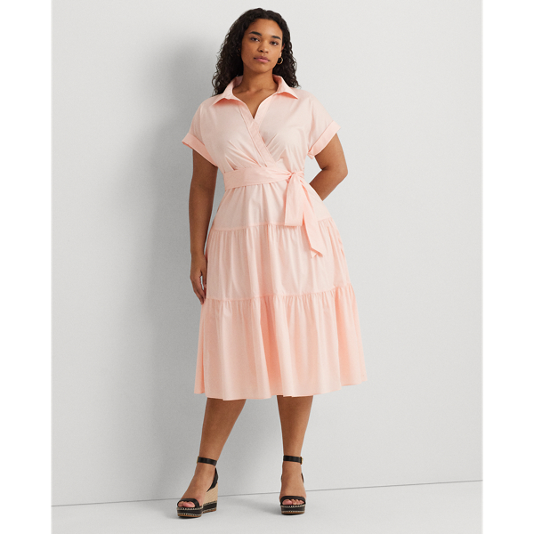 Pink Opal Belted Cotton-Blend Tiered Dress Lauren Woman 1