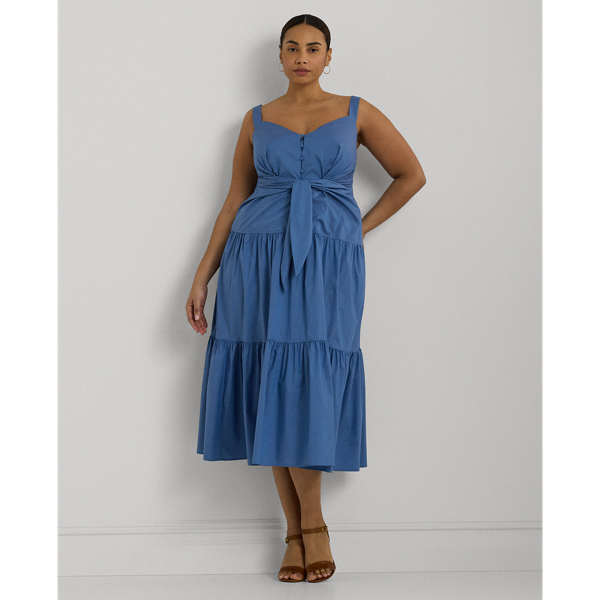 Cotton-Blend Tie-Front Tiered Dress