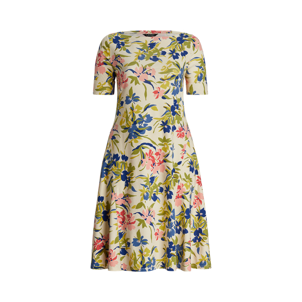 Floral Stretch Cotton Midi Dress Lauren Woman 1