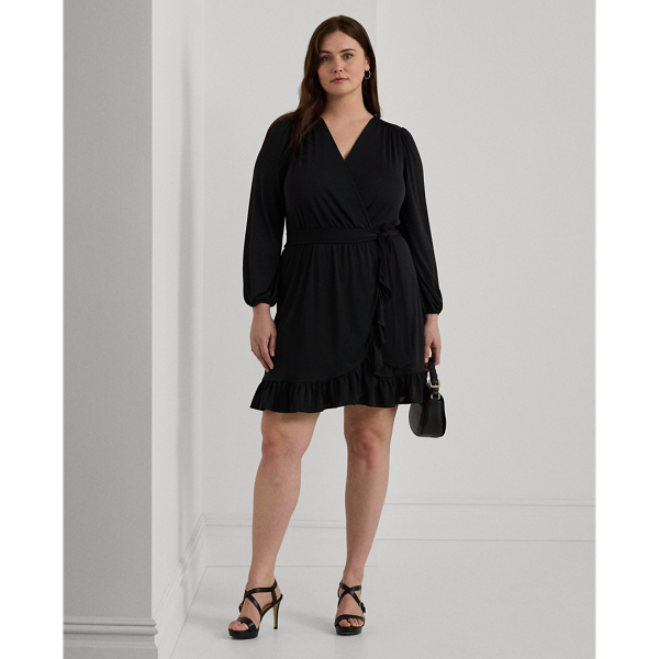 Black Belted Stretch Jersey Dress Lauren Woman 1