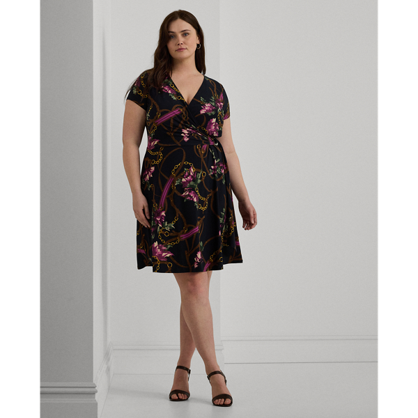 Print Surplice Jersey Dress