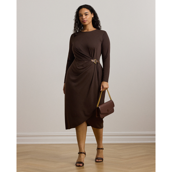 Circuit Brown Buckle-Trim Stretch Jersey Dress Lauren Woman 1