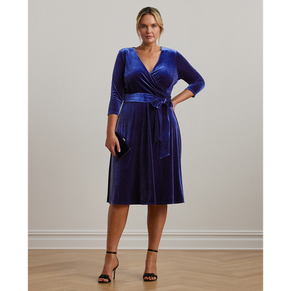 Luxe Navy Velvet Surplice Velvet Dress Lauren Woman 1