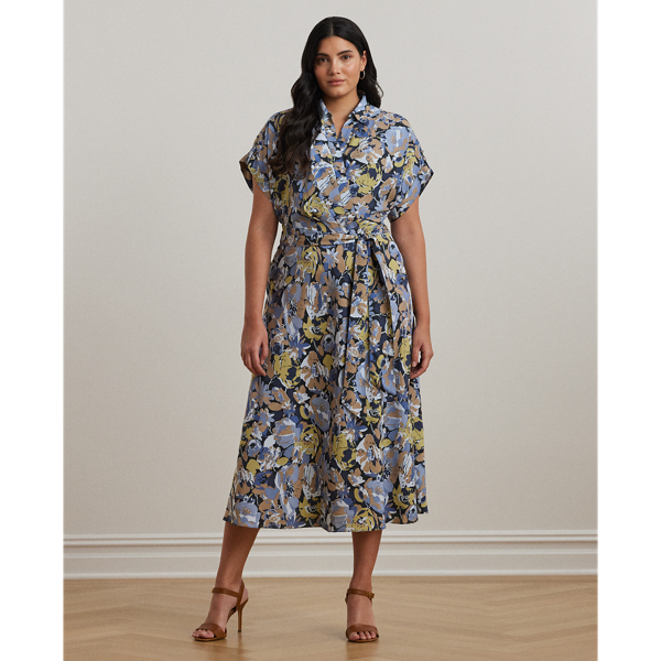 Blue Multi Geblümtes Crêpe-Kleid mit Gürtel Lauren Woman 1