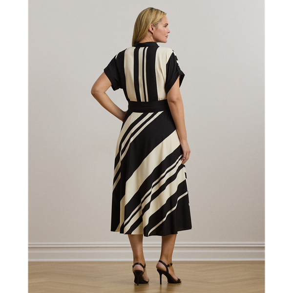 Striped Belted Crepe Dress