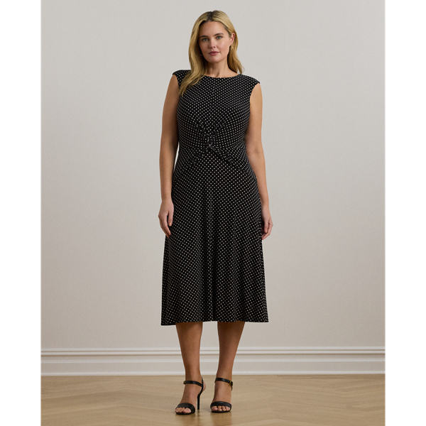 Polka-Dot Twist-Front Jersey Dress