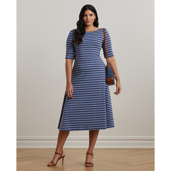 Robe mi-longue rayée en coton stretch