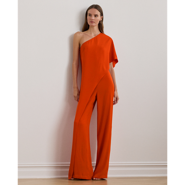 Cape Georgette One Shoulder Jumpsuit