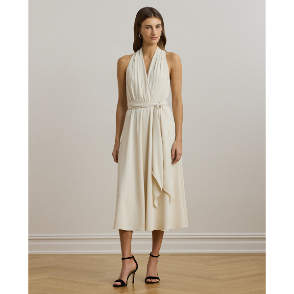 Mascarpone Cream Georgette Halter Cocktail Dress Lauren 1