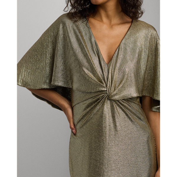 Metallic Knit Twist Front Cape Gown for Women Ralph Lauren IL