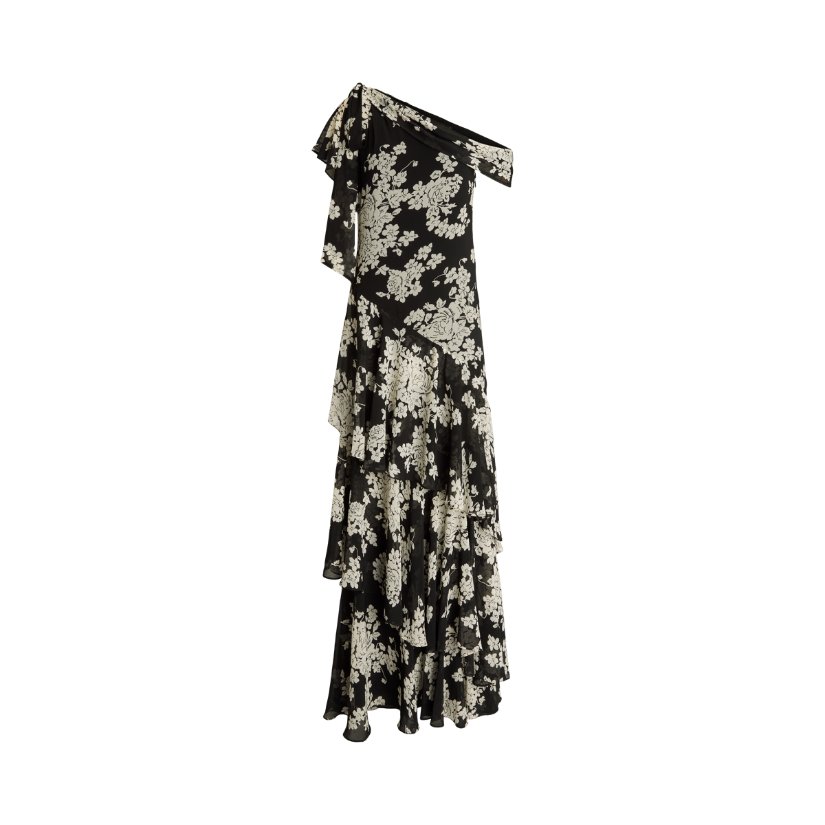 Floral Georgette One-Shoulder Gown