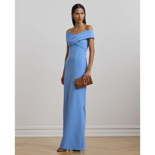 Sky Blue Schulterfreies Crêpe-Abendkleid Lauren 1