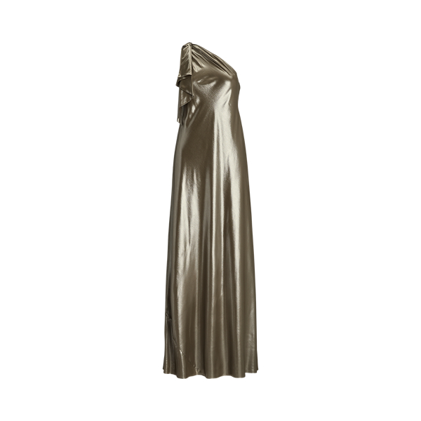 Metallic Chiffon One-Shoulder Gown Lauren 1