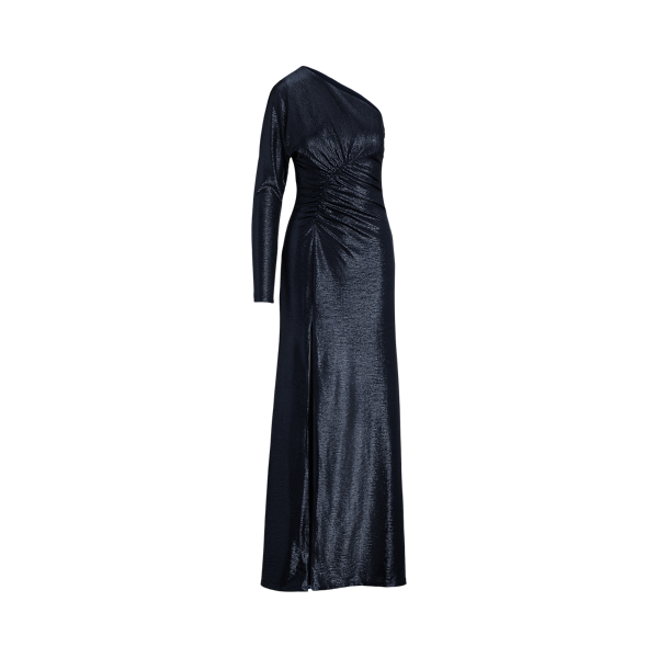 Metallic Knit One-Shoulder Gown