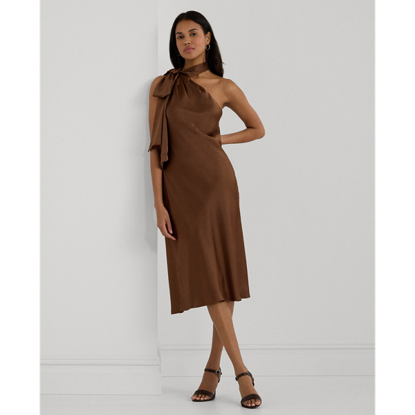 Satin Charmeuse Tie-Neck Cocktail Dress