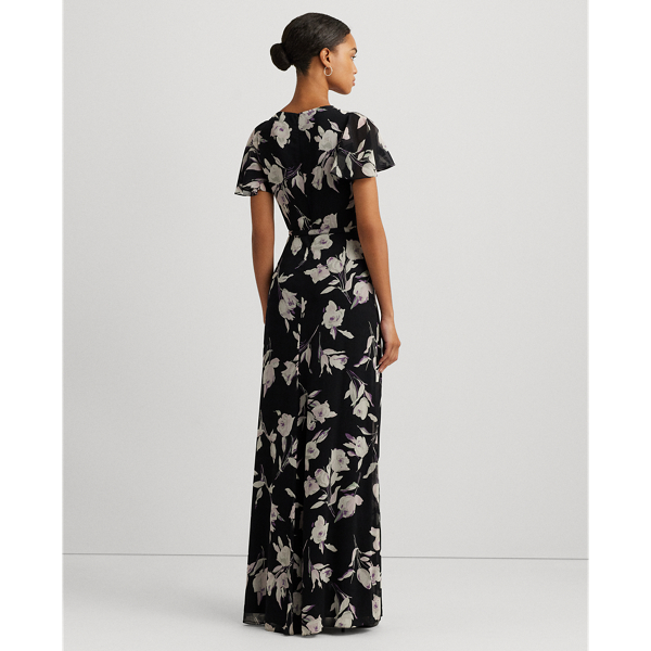 特価！Ralph Lauren Floral-Embroidery Mesh-Yoke レース ワンピ Floral Jersey Twist-Front Midi Dress
