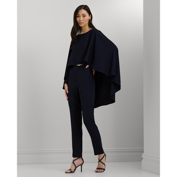 Rust Spotted Draped Satin Cape Jumpsuit