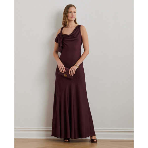 Pinot Noir Bow-Trim Charmeuse Cowlneck Gown Lauren 1