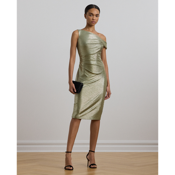Olive Grove/Gold Foil Einschultriges Metallic-Cocktailkleid Lauren 1