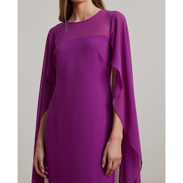 華やか【RALPH LAUREN】エレガントケープドレス★パープル Cape Georgette Gown