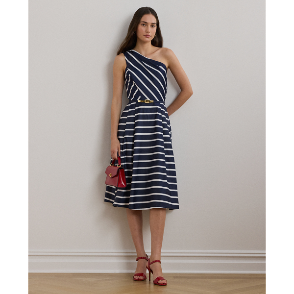 Striped Belted Taffeta Cocktail Dress