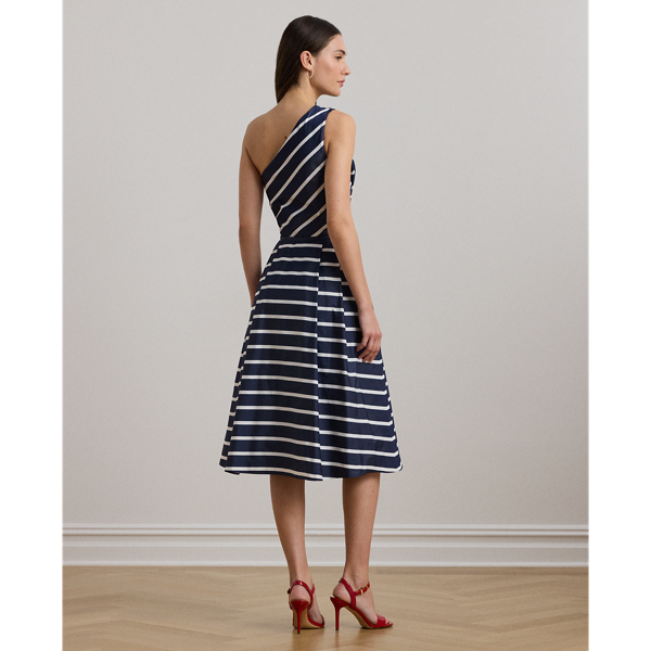 送料関税無【LAUREN RALPH LAUREN】STRIPED COCKTAIL DRESS Striped Belted Taffeta Cocktail Dress