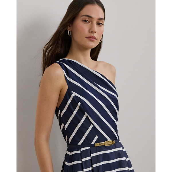 送料関税無【LAUREN RALPH LAUREN】STRIPED COCKTAIL DRESS Striped Belted Taffeta Cocktail Dress