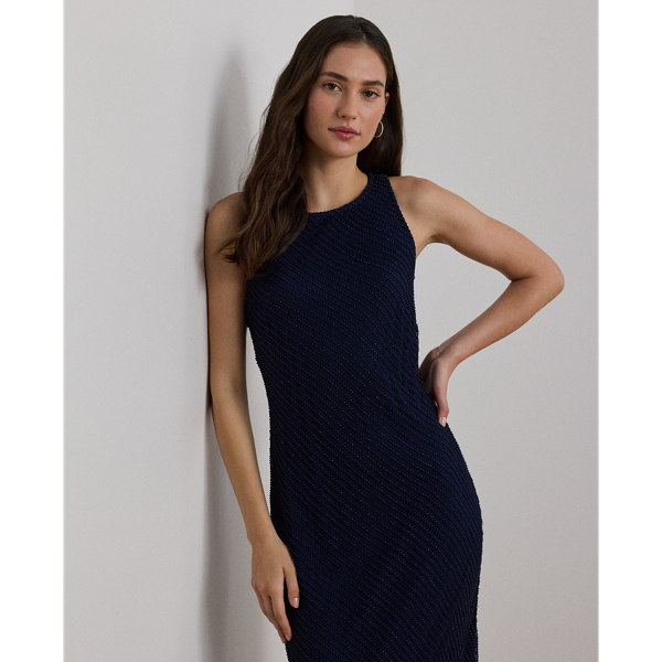 Beaded Mesh Sleeveless Gown