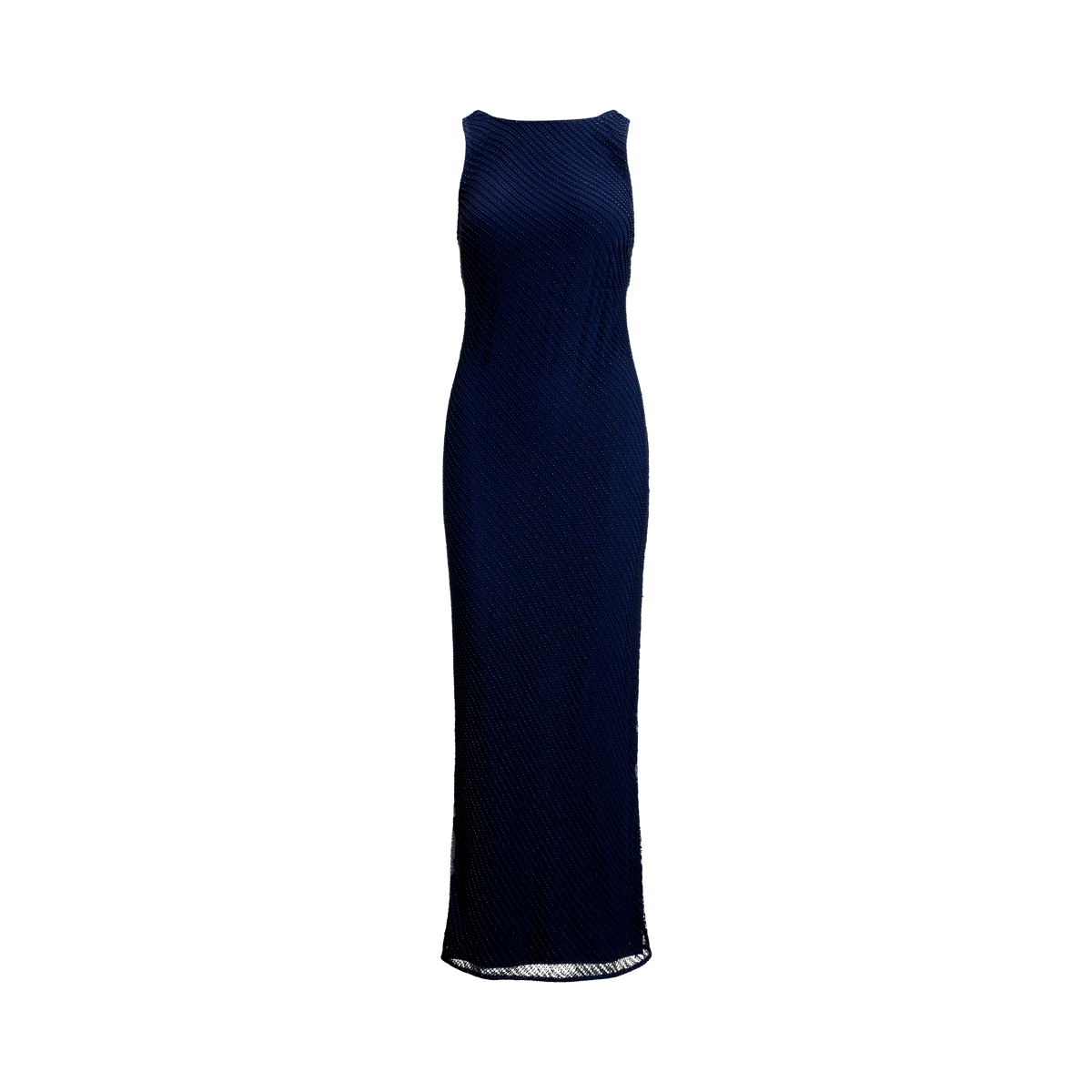Beaded Mesh Sleeveless Gown