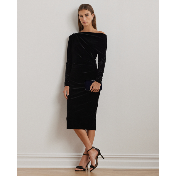 Black Velvet Velvet One-Shoulder Cocktail Dress Lauren 1